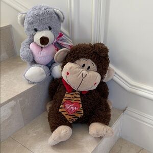 Cute Teddy Bear and Monkey Plush Set
